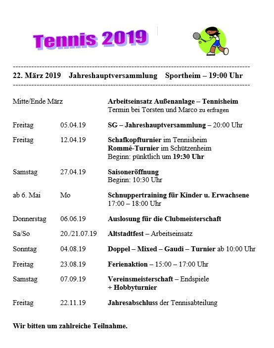 Terminkalender – Tennisabteilung